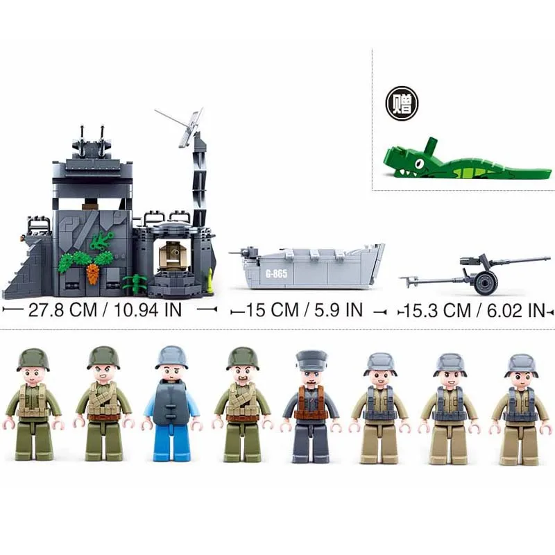 Military German Army Atlantic Fort Bastion MOC Building Blocks Set Weapon War Chariot Soldier WW2 Bricks Classic Model Kids Toys