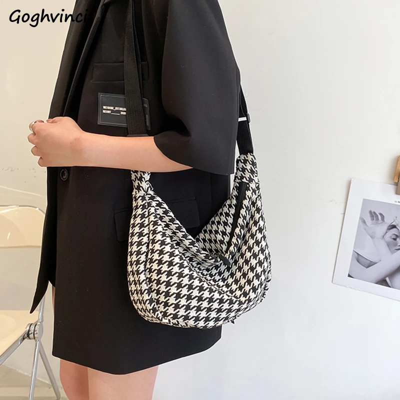 Classic Houndstooth Crossbody Bags Women Ins All Match Zipper Hobos Basic Stylish Shoulder Female Street Chic Simple Teenagers