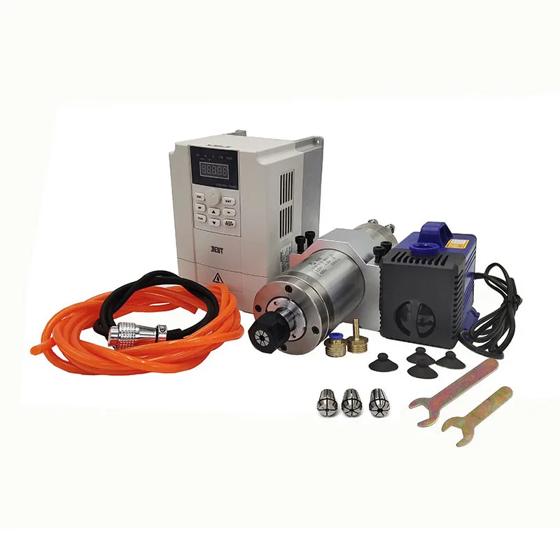 AC220V 2.2kw water-cooled spindle kit, 80 * 225 2.2kw CNC spindle motor, VFD frequency converter and 80mm bracket, 80W water pum