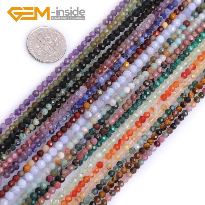 

Natural 2mm 3mm Arrorted Stone Faceted Round Spacer Small Beads For Jewelry Making Looes Bead Strand 15 inches Wholesale New