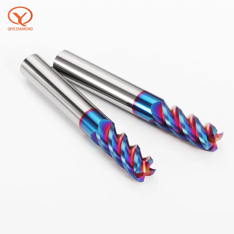 QIYE Solid Carbide Corner Radius End Mills HRC65 4 Flutes Nano Blue Coating CNC Tools HRC65 Endmills R0.5 R1~8 Surface Machining