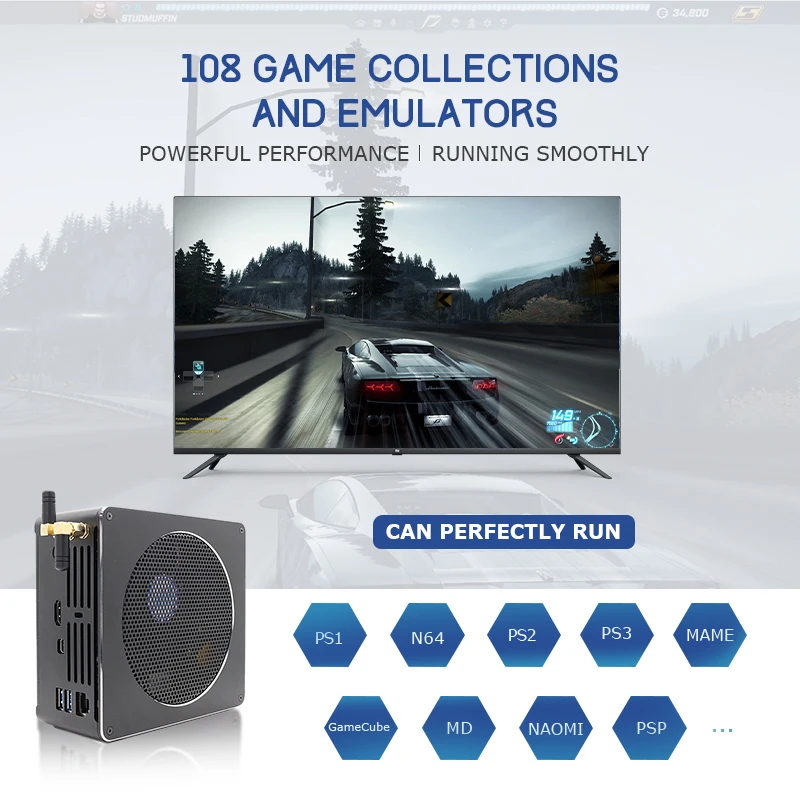 Kinhank ซุปเปอร์คอนโซล X กล่องพีซีเครื่องเล่นวิดีโอเกมย้อนยุคคอมพิวเตอร์ขนาดเล็กสร้างใน71000เกมสนับสนุนสำหรับ DC/N64/Wii 80 + จำลอง