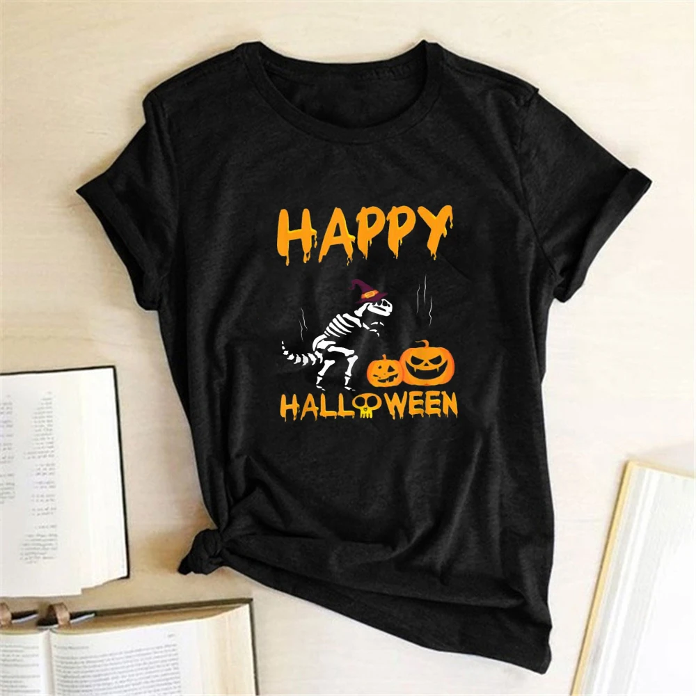 Women Summer Tops for Teens Crew Neck Woman Tshirts Harajuku Clothes Happy Halloween Pumpkin Head Printing T-shirts