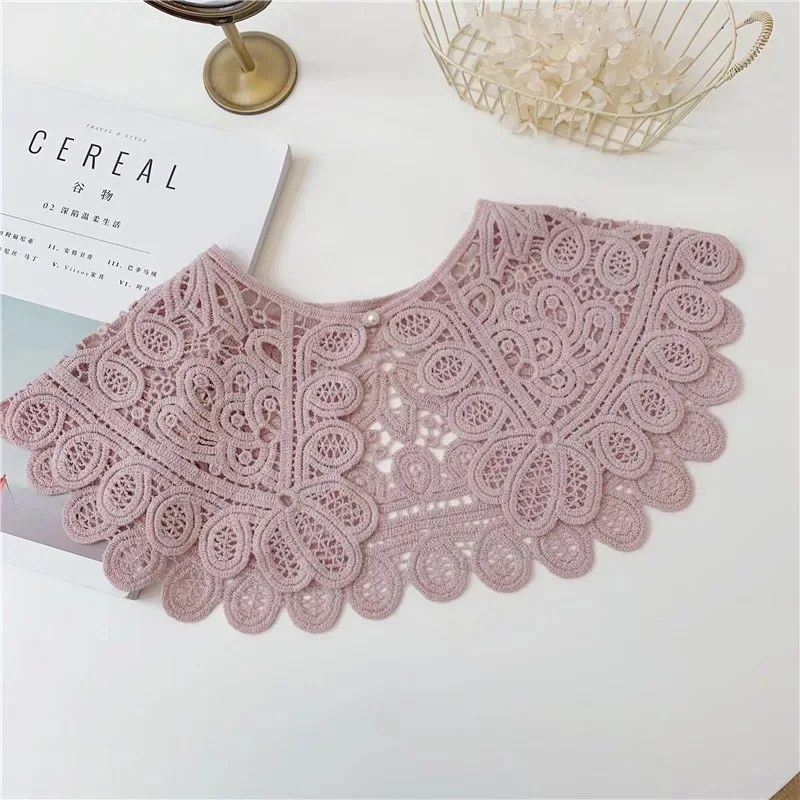 beige knitted collar fake Women\'s Fashion Clothing Accessories Solid Color Vintage Lace Collars Detachable Female Shirt Blouse