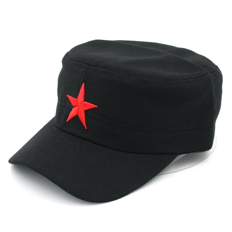 Mistdawn Unisex Cotton Military Cap Spring Summer Beach Outdoor Street Street Cool Church Sunhat Flat Top Hat With Red Star