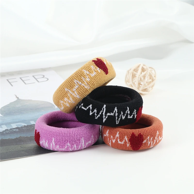 Simple Thick Hair Bands Colorful High Elastic Hair Ties for Women Girls Red Heart Cute Headband Hair Accessories Ponytail Holder