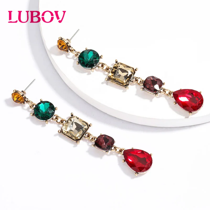 LUBOV Aretes De Mujer Modernos Simple Color Rhinestone Drop Earring Mother Day Party Holiday Accessories 2021 Trend Jewelry