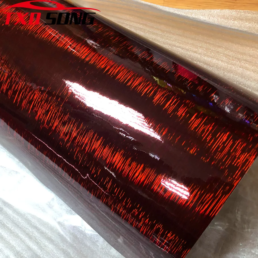 Premium Glossy Dark Red Carbon Brushed Vinyl Wrap DIY Motorbike Scooter Car Wrapping Sticker with Air Release