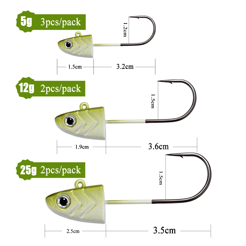 FISH KING 1pack Minnow Jig Head Fishing Hooks 5g 12g 25g Soft Lure Hook Jigging Artificial Bait Silicone Bait Fishing Tackle