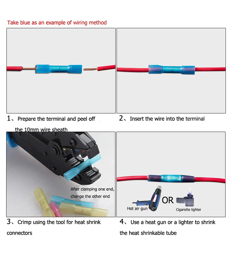 100PCS Heat Shrink Butt Waterproof Connector Wire Copper Pipe Connector Cable Heat Shrink Crimp Terminal Red blue yellow
