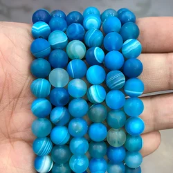 Matte Blue Stripe Agates Natural Banded Lace Onyx Beads Diy Bracelet Necklace for Jewelry Findings 15