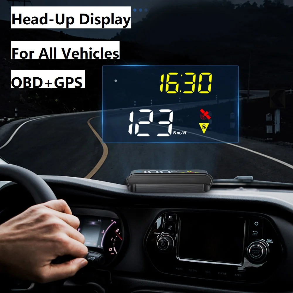 

ELING Car Head Up Display OBD+GPS Dual System HUD Windshield Projector Drving Direction RPM Speed Alarm Water Temp for All Cars