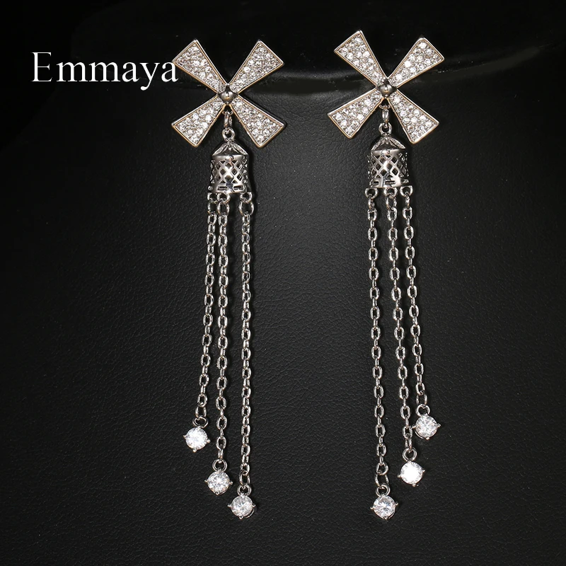 Emmaya Fashion Statement Ingenious Fan Shape Design Tassel Earring With Delicate Zirconia Jewelry Banquet Elegant Dress-Up