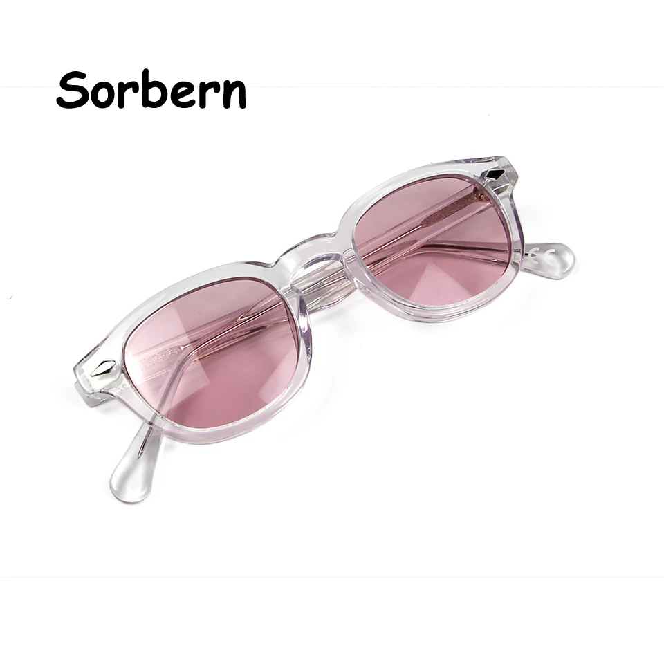 Acetate Clear Sunglasses Transparent Frame Pink Shades Vintage Round Eyewear Brand Designer Decorative Sun Glasses For Women Men