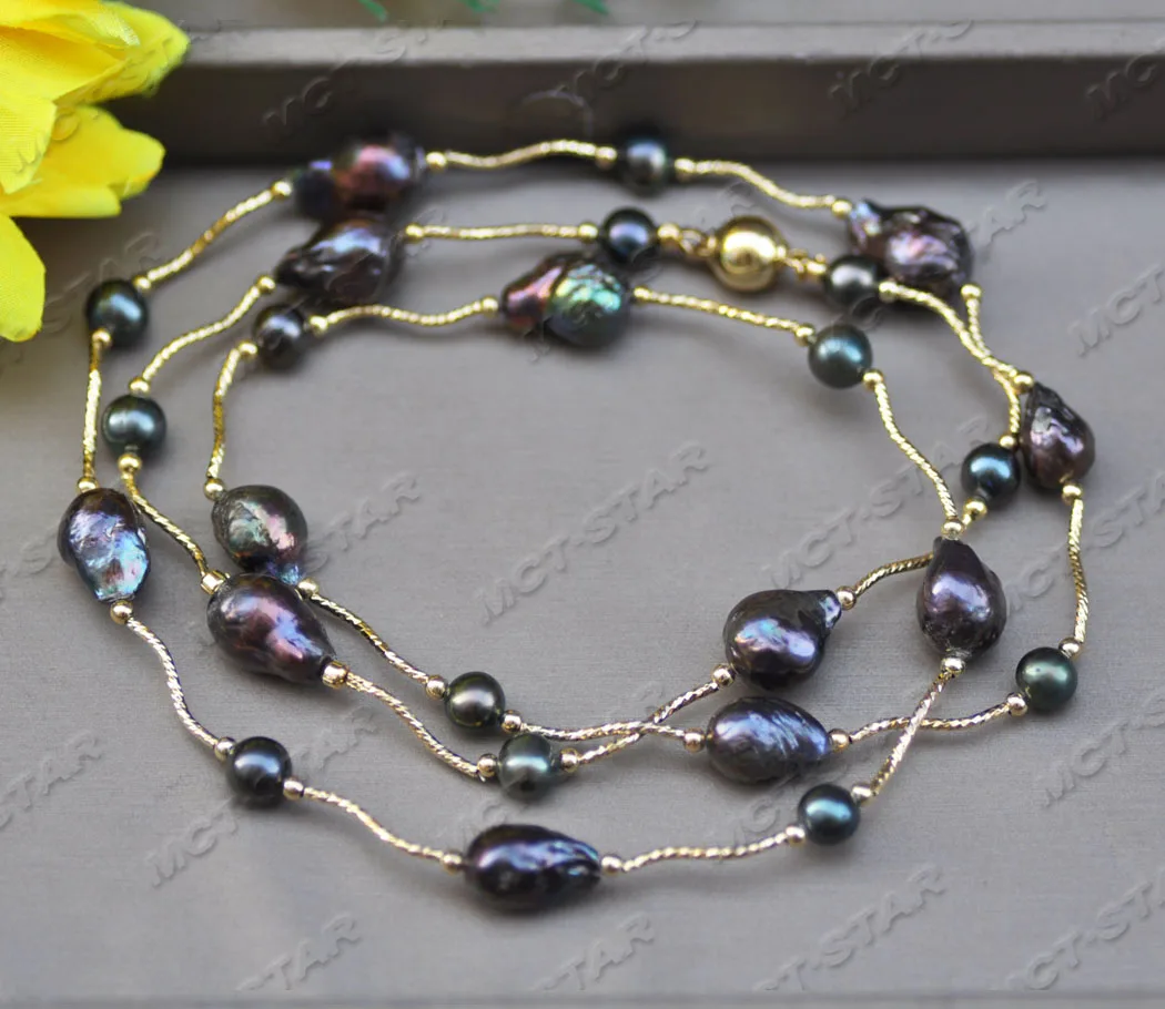 

MCT·STAR Z11729 35" 18mm Peacock-Black Round Drop Baroque Keshi Pearl Necklace