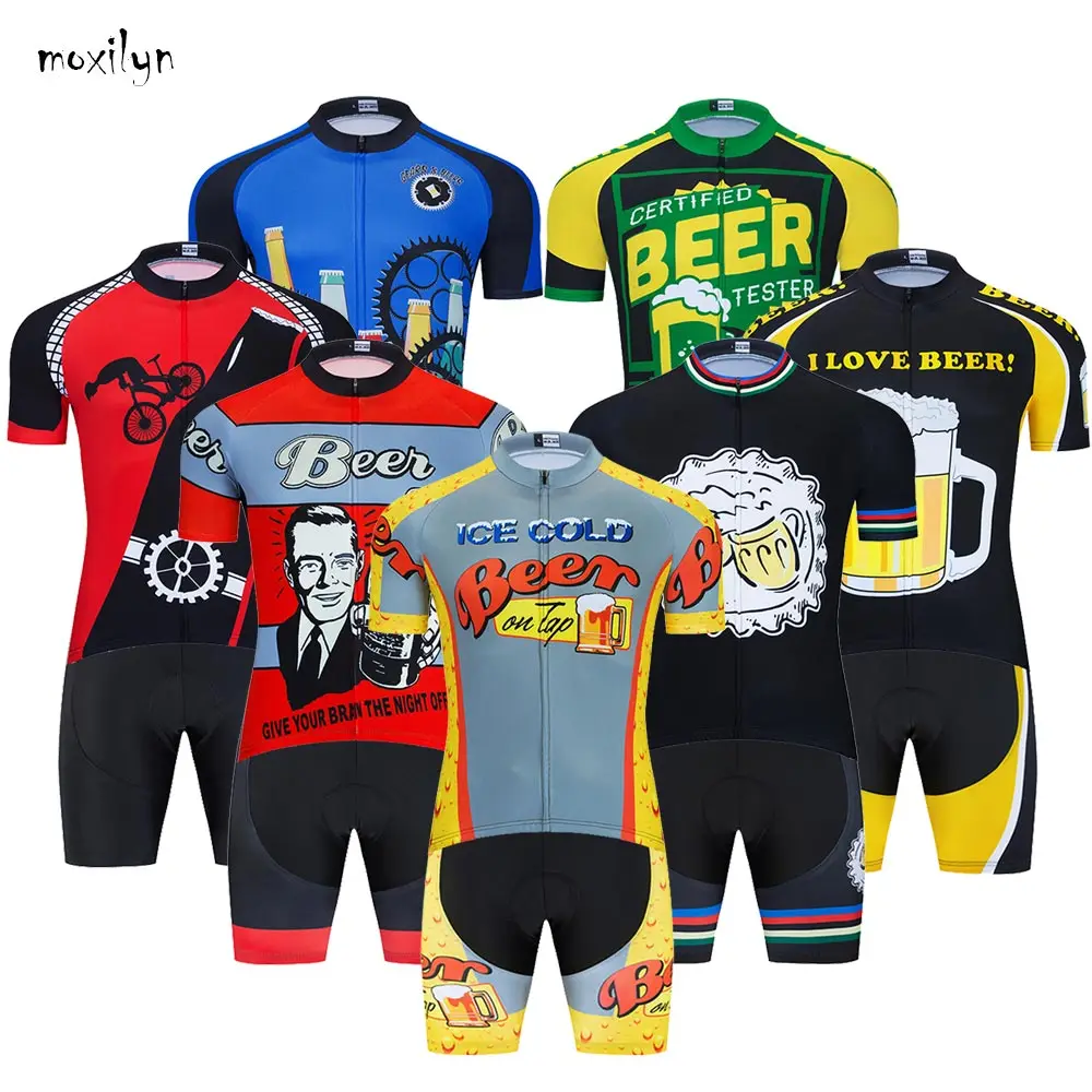 

Moxilyn Mens Cycling Jerseys Set Skinsuit Cycling Clothing Mountain Bike MTB Breathable Sweat-absorbing Quick-drying I Love Beer