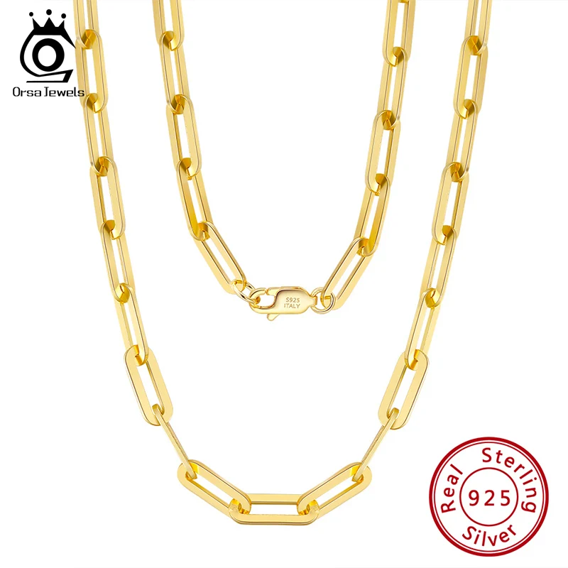 ORSA JEWELS 14K pozłacane oryginalne 925 srebro spinacz na szyję łańcuszek 6/9.3/12mm Link naszyjnik dla kobiet mężczyzn biżuteria SC39