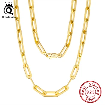 ORSA JEWELS 남녀공용 링크 목걸이, 14K 골드 도금, 정품 925 스털링 실버 페이퍼 클립 넥 체인, 6/9.3mm 12mm, 쥬얼리 SC39