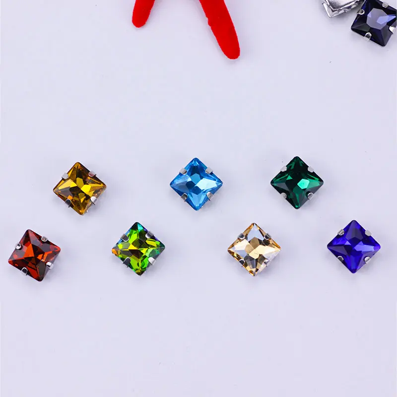 All Size Sew on Square Glass Crystal Rhinestones Strass Sewing Stone with Silver Base Hollow Claws for Wedding Decoration/dress