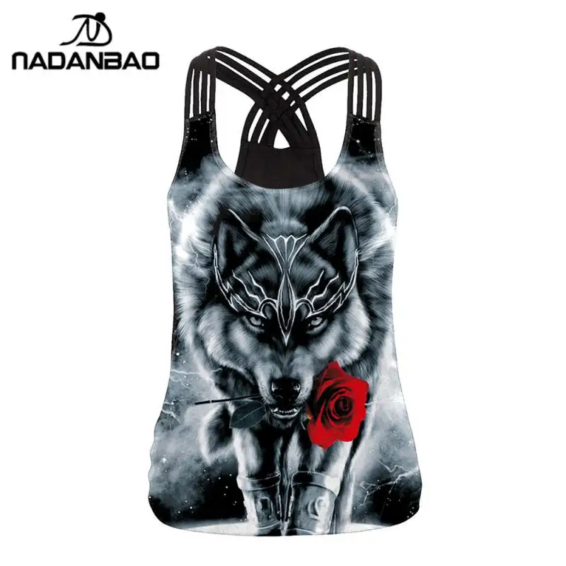 NADANBAO Sexy Hollow Out Women Tank Tops Backless Female Streetwear Hallowenn Tops 3D Print Rose Vest Sleeveless Fitness Clothes