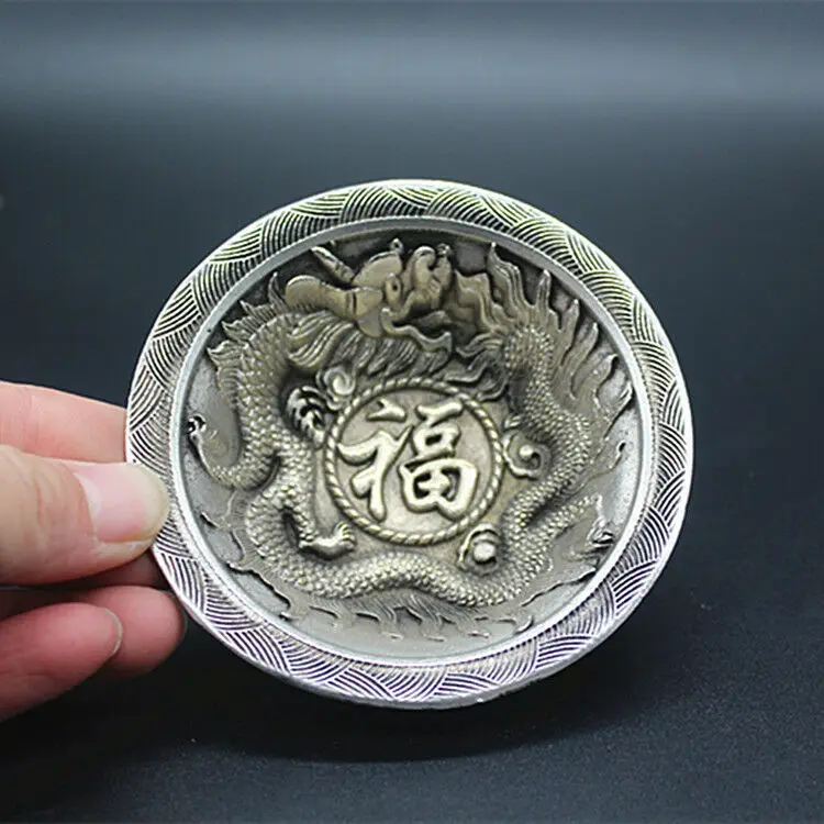 

China Folk Tibet Silver Wash Dishes Dragon Opera Pattern