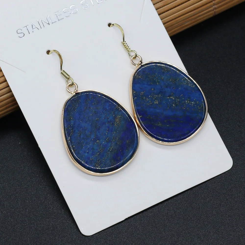 2020 Unique Dangle Earrings for Women Natural Stone Lapis Lazuli Ear Drop Fashion Jewelry Handmade Gems Art Earring Gift