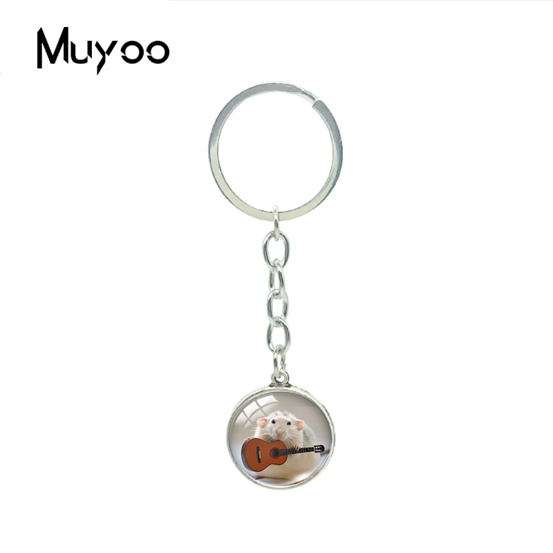 New Fashion Lovely Animal Mouse Glass Round Dome Double Side Holder KeyChain Cute Hamster Pets Keychain