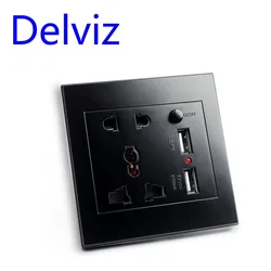 Delviz Multi function socket, Switch control usb Overload protection Quick charge power 86 Black Universal panel Wall usb socket