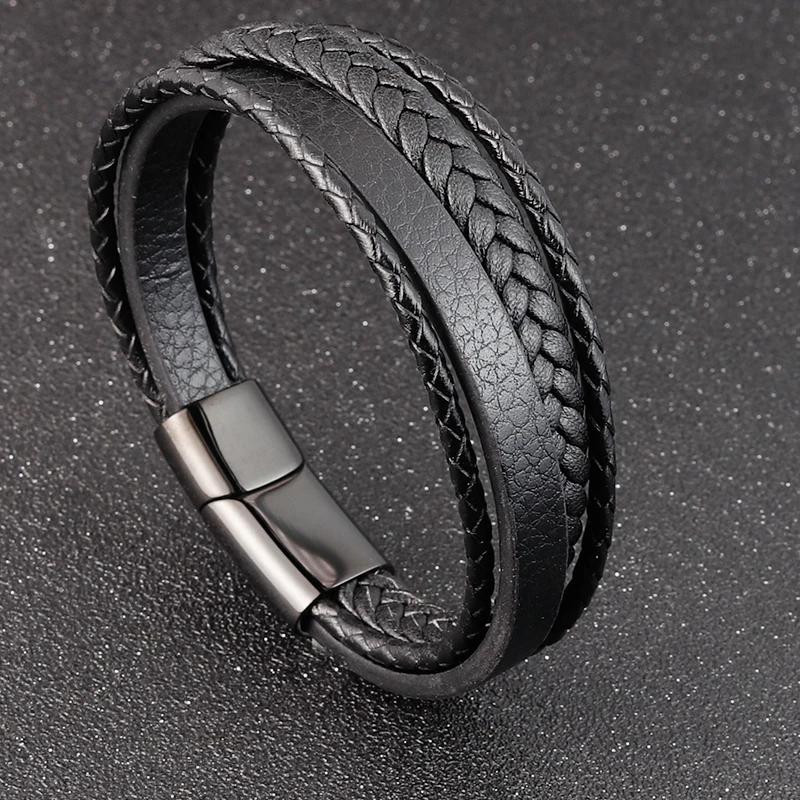 Charming Jewelry Different Designs Geometric Pattern Multi-layers Genuine Leather Bracelet For Men Fashion Jewelry Gift