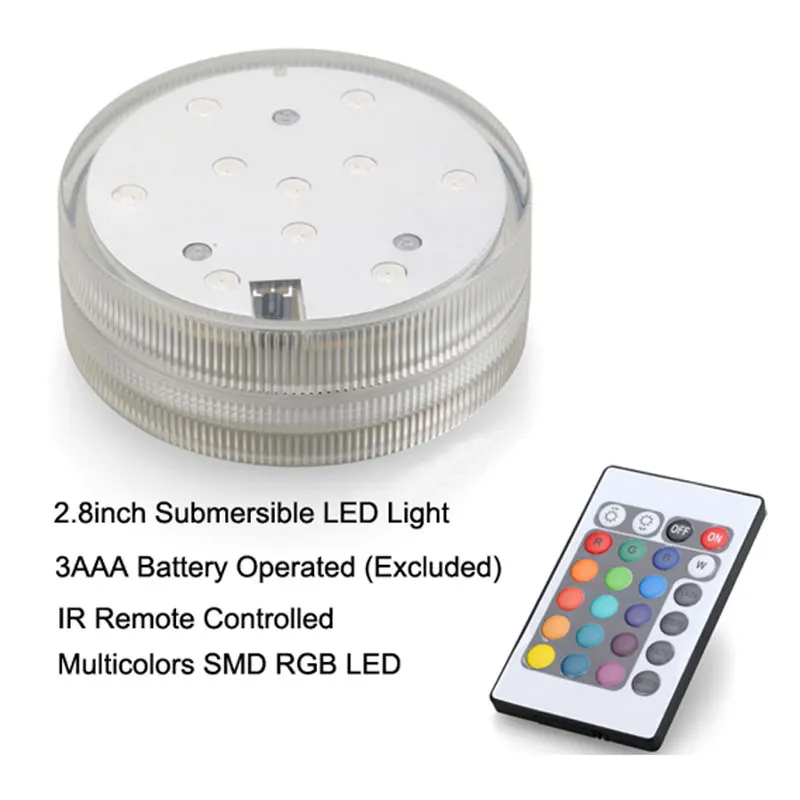 Submersível LED Vaso Base de Luz, 3AAA pilhas, sem controle remoto, 10 SMD RGB-50Pcs