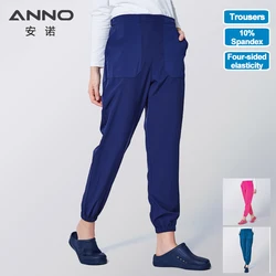 ANNO-pantalones de trabajo de algodón para hombre y mujer, pantalones de enfermería con puños elásticos, médicos y dentales
