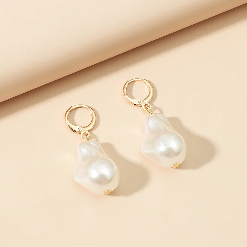 Baroque Pearl Gold Color Hoop Earrings For Women Thick Circel Round Hoops Pearl Beads Ear Rings Korean Party Jewelry Gift