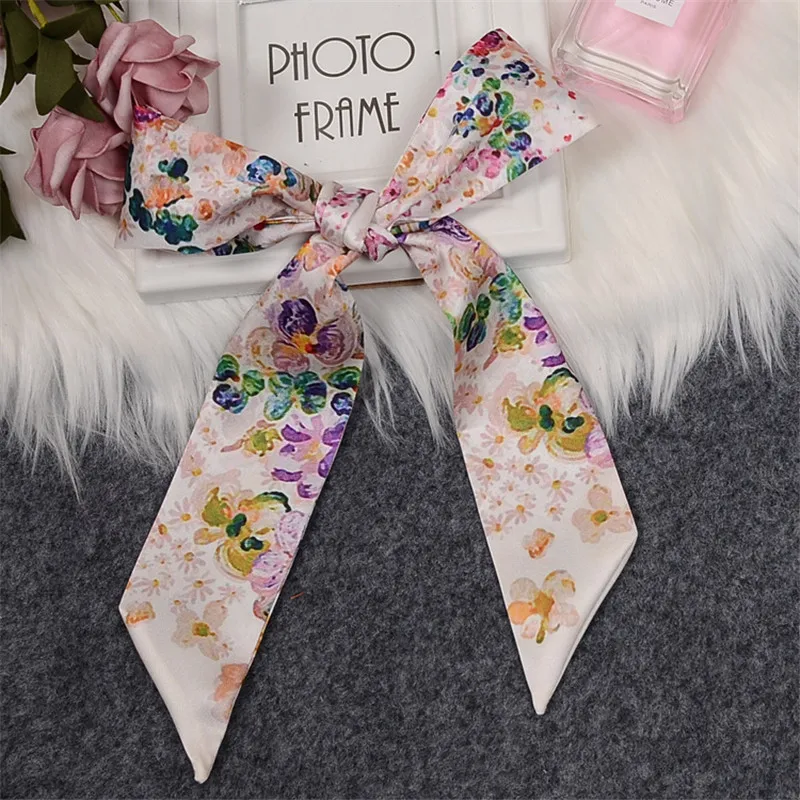 Colorful Oil Painting Pansy Style Luxury Brand Scarf Women Silk Scarf Bag Hair Skinny Scarf 2023 Design Foulard Femme Headband