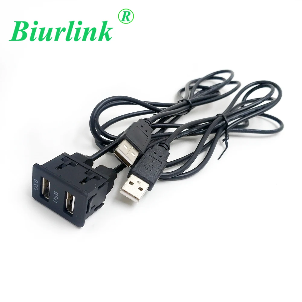 Biurlink Universal 100CM Car CD Dual USB Interface Panel Extension Cable for Volkswagen Toyota BMW Peugeot Mazda Suzuki Honda