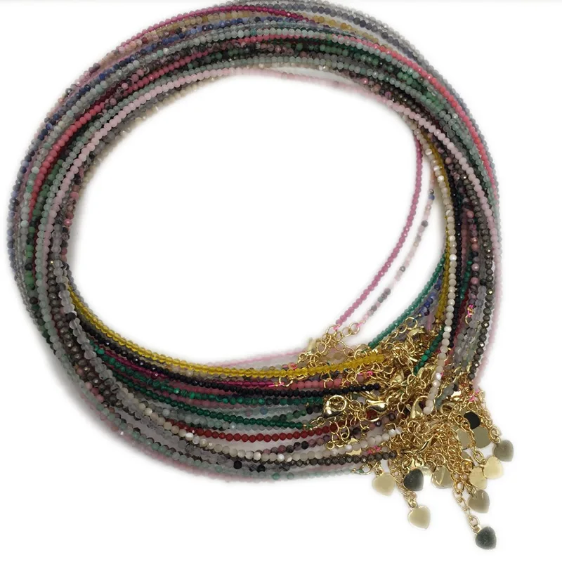 Fashion Faceted Gemstones 2-3mm Beads Necklace Pink Quartz Crystal Malachite Labradorite Choker Men Female Jewelry Party Gift