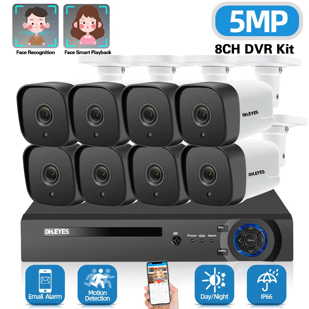 

5MP AHD Camera Video Security System 8CH CCTV Kit Outdoor Waterproof DVR Surveillance Camera System Set 8 Channel XMEYE H.265