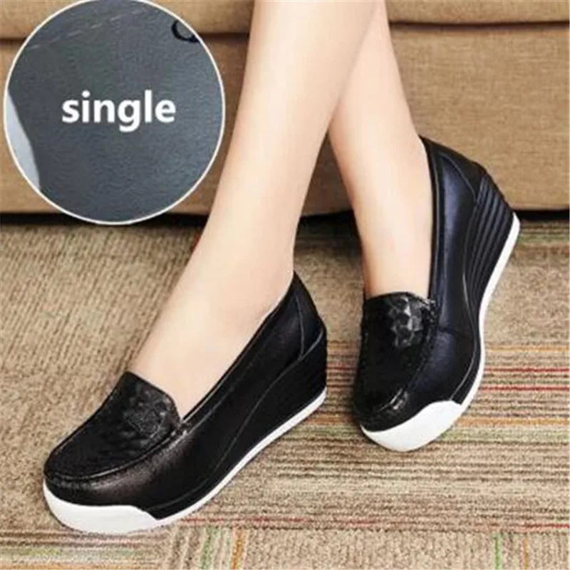 Women\'s Shoes New Women\'s Genuine Leather Sneakers Platform Shoes Wedges White Lady Casual Flats Comfortable Mother Shoes