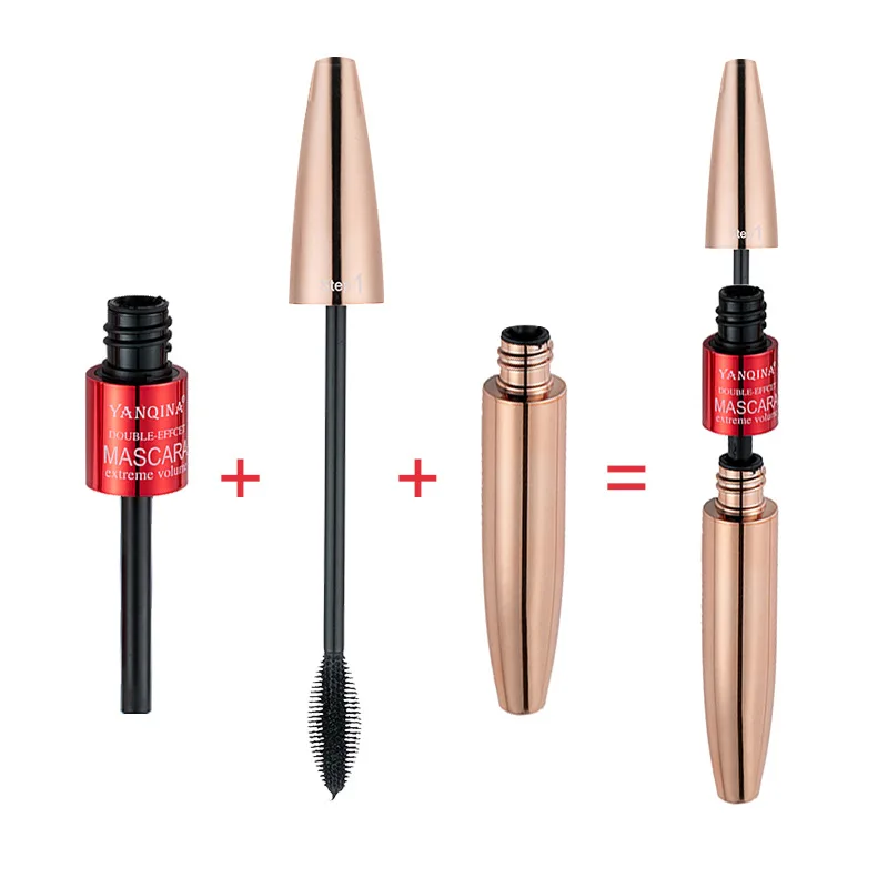 Mascara Silicagel Borstel 2in1 Verlengd Curling Dicht Waterdicht Niet Smudge Cool Black Wimper 8833