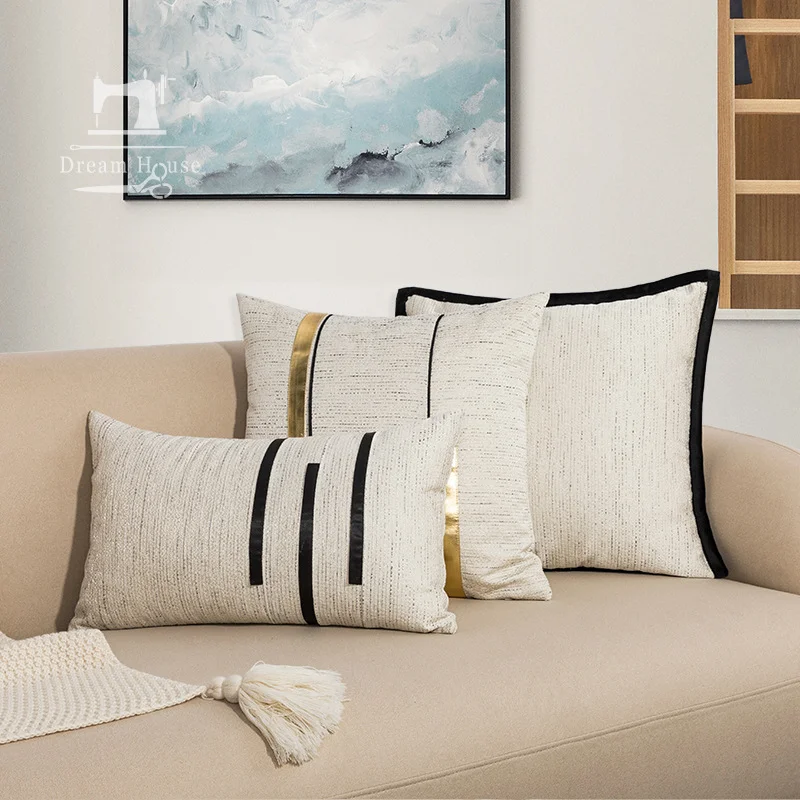 

Ivory Cushion Cover Pillow Cases 45x45/30x50 Black Stripe Jaquard for Home Decoration Sofa Luxury Pillow Covers Decorative