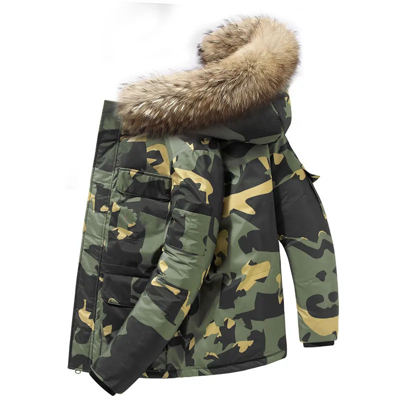 Dikke Warme Militaire Down Jassen Mannen Winter Mode Camouflage Parka Bontkraag Witte Eendendons Jassen Casual Windjack