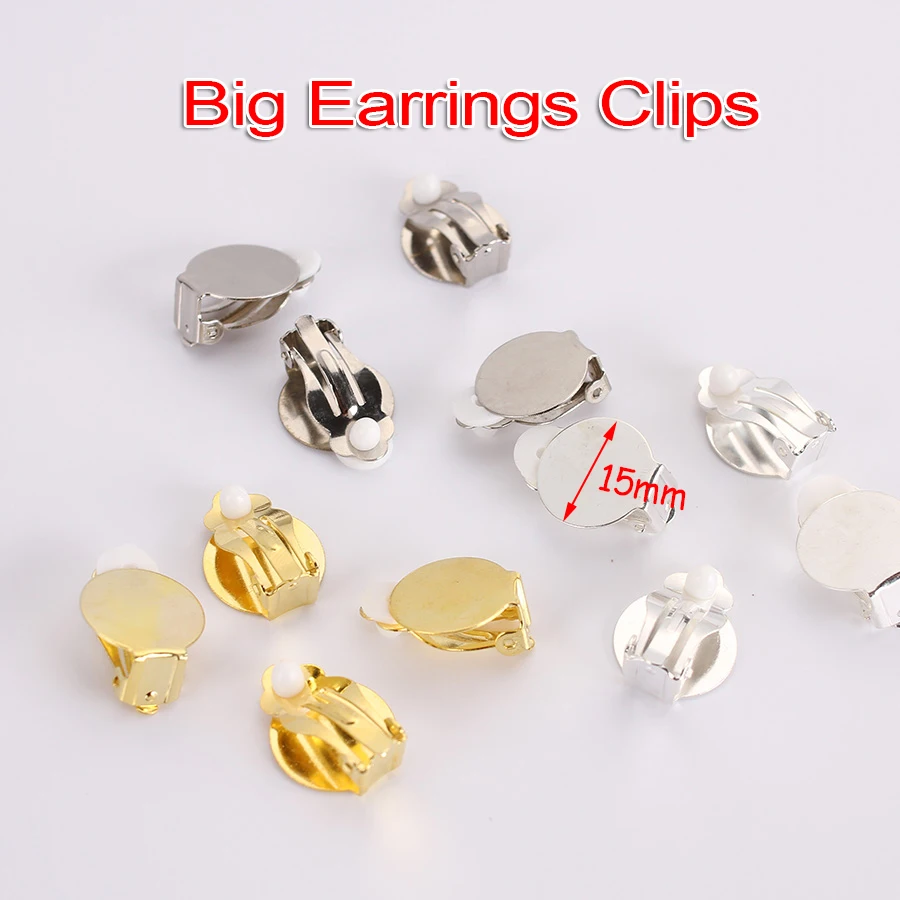 20pcs/lot 15mm Big Metal Earring Clips Blank Base Pad For Without Piercing No Hole Ear Diy Jewelry Making Findings Accessories
