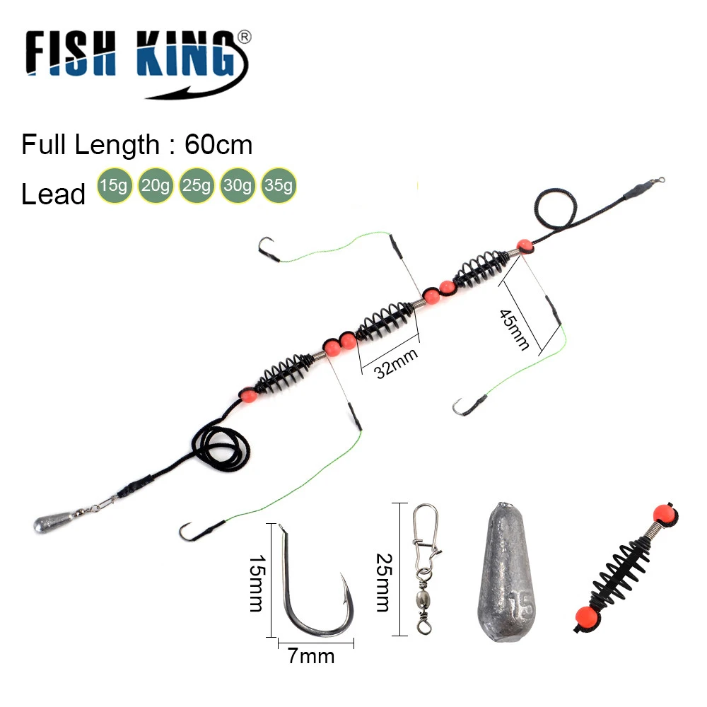 FISH KING 1PC Fishing Artificial Lure Bait Cage Feeder Carp Fishing With Sinker Swivel With Line Hooks For Fishing Tackle