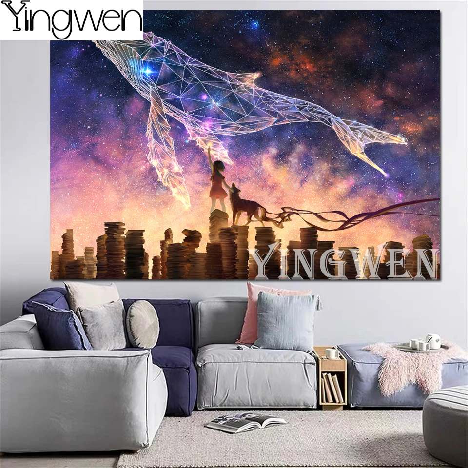 

5D DIY Diamond Painting Whale Full Diamond Embroidery Aesthetic Starry Illustration Cross Stitch Set Mosaic Modern Style Decor