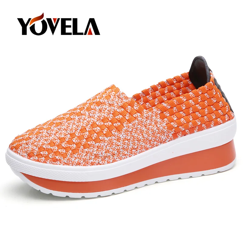 

Women Flat Casual Shoes Women Woven Wedge Sneakers Ladies Breathable Slip on Comfortable Shoes High Quality Dancing Ladies Shoes