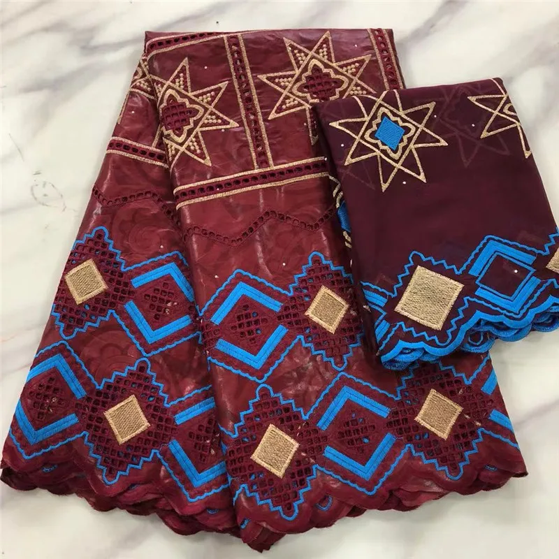 

Bazin riche Riche 2021 New african lace fabric high quality nigerian lace fabric Classic Wine cotton materiel 7 Yards KPL20222