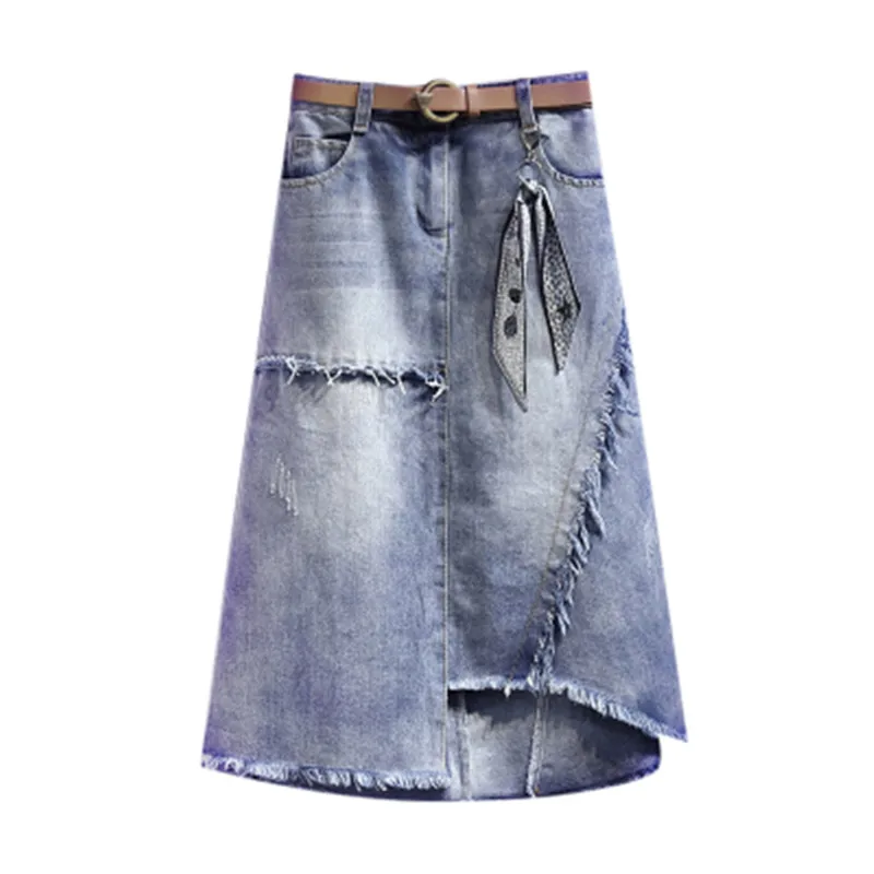 European station spring autumn new high-waist irregular denim skirt women was thin fashion package hip skirt A111