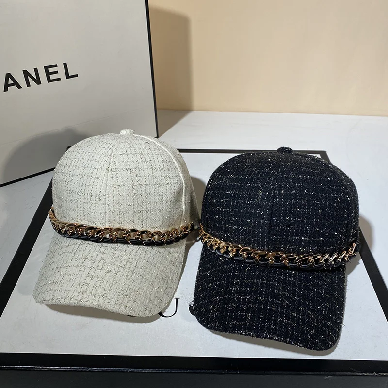 USPOP New Winter Autumn Chic Casual Outdoor Cap Women‘s Tweed Baseball Caps with Chain