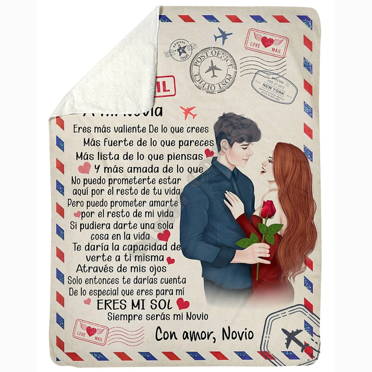 

Por Avion Carta A Mi Novia Con Amor Novio Cozy Premiun Fleece Blanket 3D print Sherpa Blanket on Bed Home Textiles Dreamlike