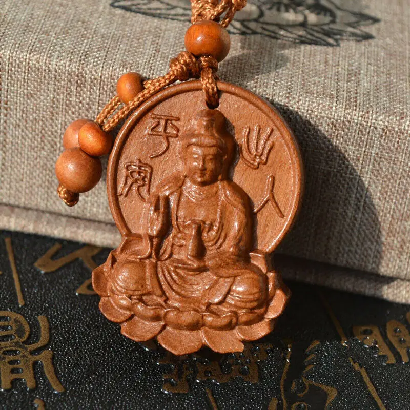 Tibetan Buddhism Mercy Kwan-Yin Peach Wood Amulet Key Chains