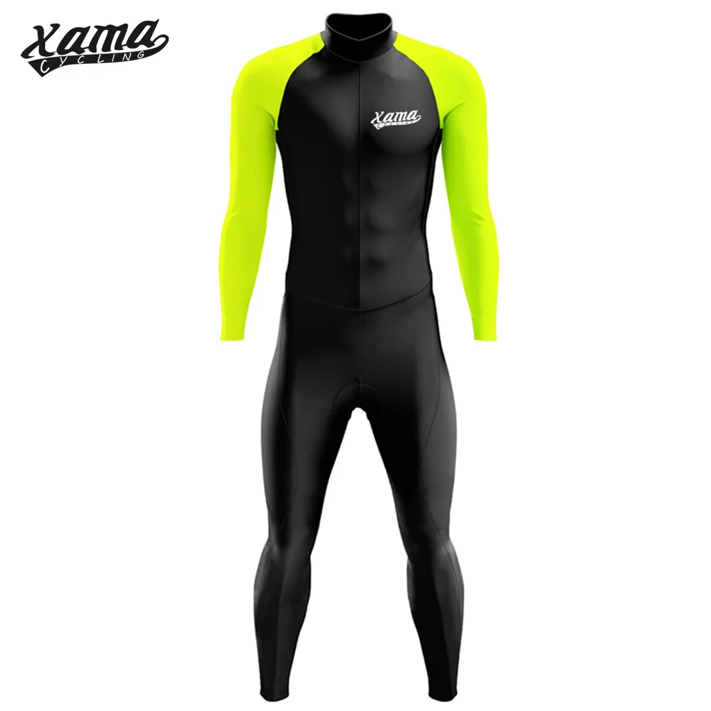 XAMA men\'s Triathlon Tight Cycling Jumpsuit Long Sleeve Trousers Bicycle Jersey Sets Riding Racing Skinsuit MTB Roadbike Suit